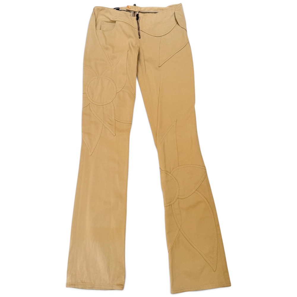Vintage Dolce & Gabbana Archive Y2K Tan Sun Applique Low Rise Flare Pants IT 40